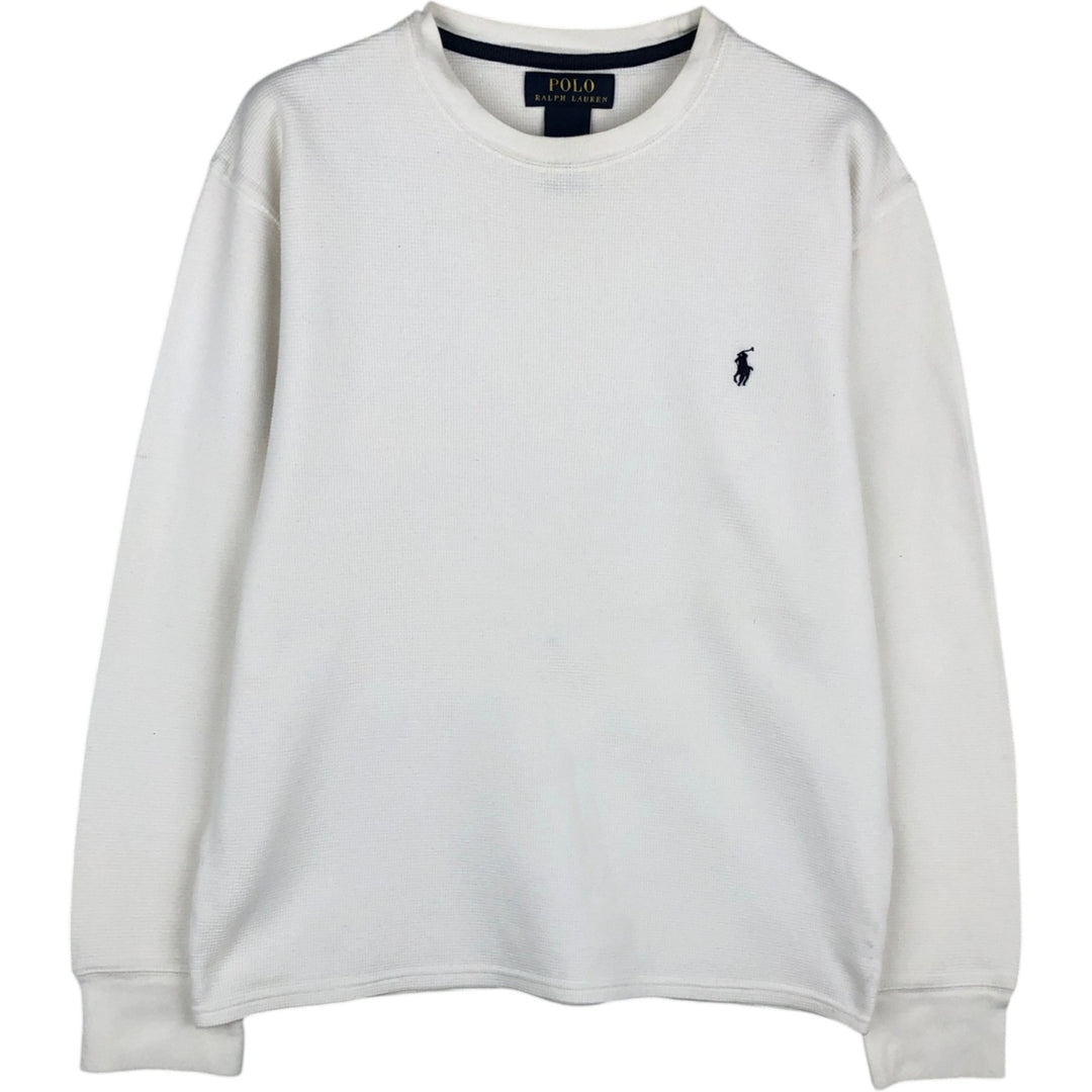 Ralph Lauren POLO RALPH LAUREN One-Point Thermal Long-Sleeve T-Shirt, Waffle Knit, Women's Size M (approx.) cotton white type Vintage Second Hand