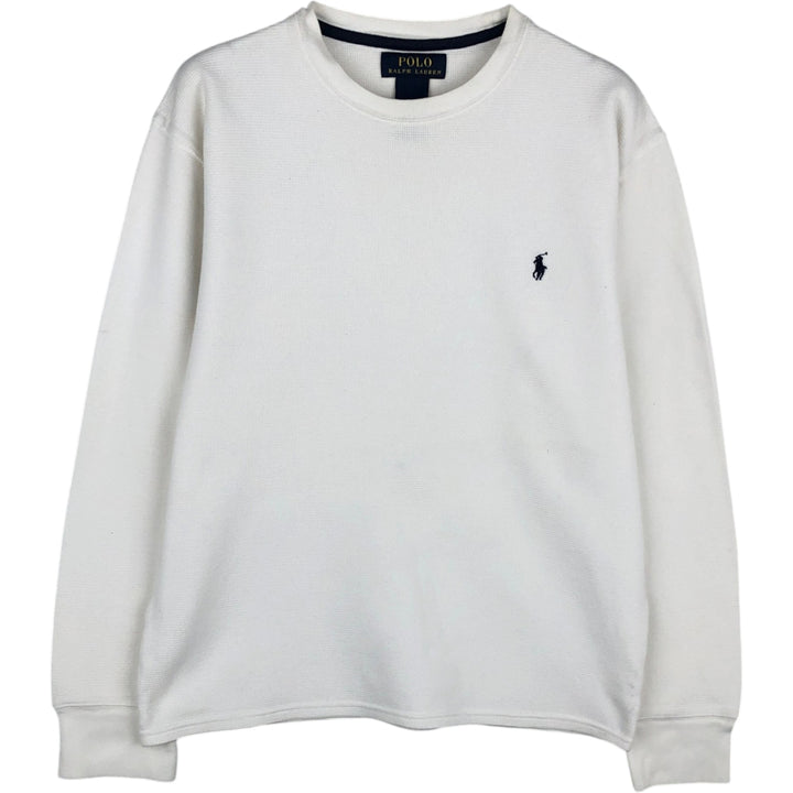 Ralph Lauren POLO RALPH LAUREN One-Point Thermal Long-Sleeve T-Shirt, Waffle Knit, Women's Size M (approx.) cotton white type Vintage Second Hand