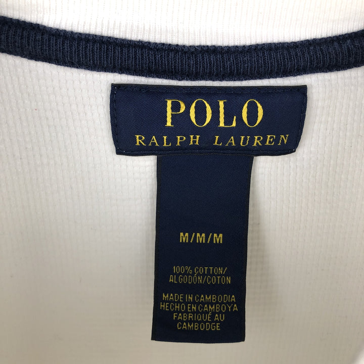 Ralph Lauren POLO RALPH LAUREN One-Point Thermal Long-Sleeve T-Shirt, Waffle Knit, Women's Size M (approx.) cotton white type Vintage Second Hand
