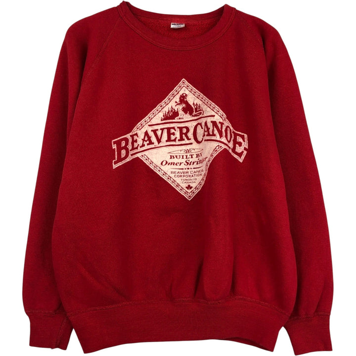 90'S GYM-MASTER BEAVER CANOE Printed Sweatshirt, Made in Canada, Women's Size M (approx.), Vintage cotton red type Vintage Second Hand