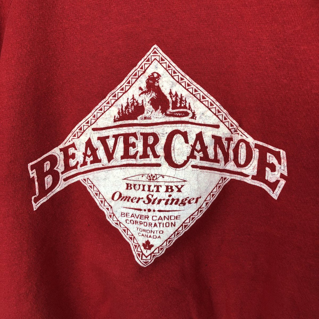 90'S GYM-MASTER BEAVER CANOE Printed Sweatshirt, Made in Canada, Women's Size M (approx.), Vintage cotton red type Vintage Second Hand