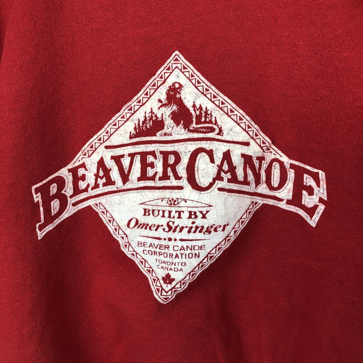 90'S GYM-MASTER BEAVER CANOE Printed Sweatshirt, Made in Canada, Women's Size M (approx.), Vintage cotton red type Vintage Second Hand