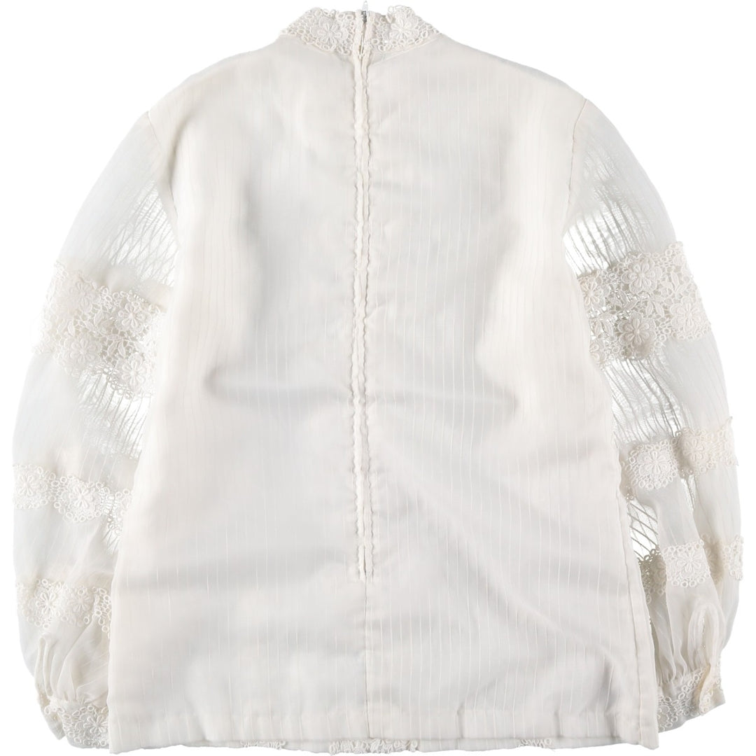 ~90'S Stripe Pattern Long Sleeve Cutwork Embroidery Stand Collar Pullover Blouse Women's Size M (approx.) Vintage unclear white type Vintage Second Hand