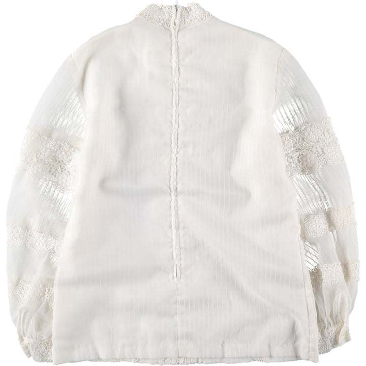 ~90'S Stripe Pattern Long Sleeve Cutwork Embroidery Stand Collar Pullover Blouse Women's Size M (approx.) Vintage unclear white type Vintage Second Hand