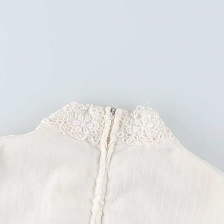 ~90'S Stripe Pattern Long Sleeve Cutwork Embroidery Stand Collar Pullover Blouse Women's Size M (approx.) Vintage unclear white type Vintage Second Hand