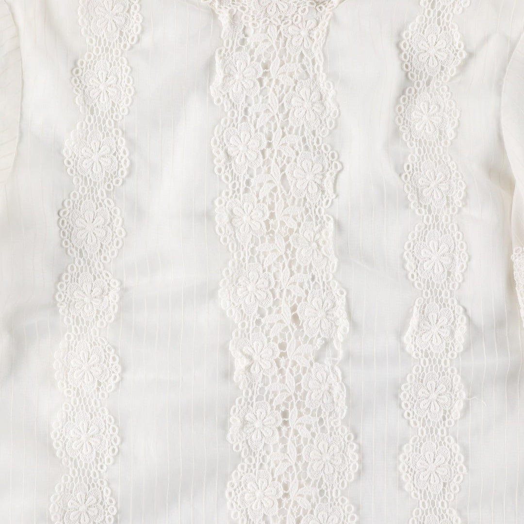 ~90'S Stripe Pattern Long Sleeve Cutwork Embroidery Stand Collar Pullover Blouse Women's Size M (approx.) Vintage unclear white type Vintage Second Hand