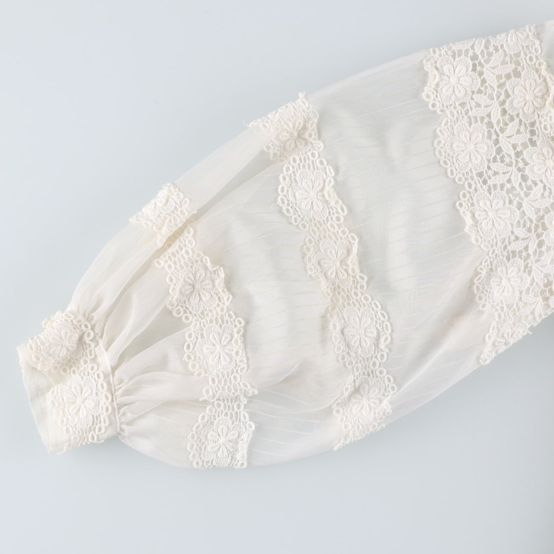 ~90'S Stripe Pattern Long Sleeve Cutwork Embroidery Stand Collar Pullover Blouse Women's Size M (approx.) Vintage unclear white type Vintage Second Hand