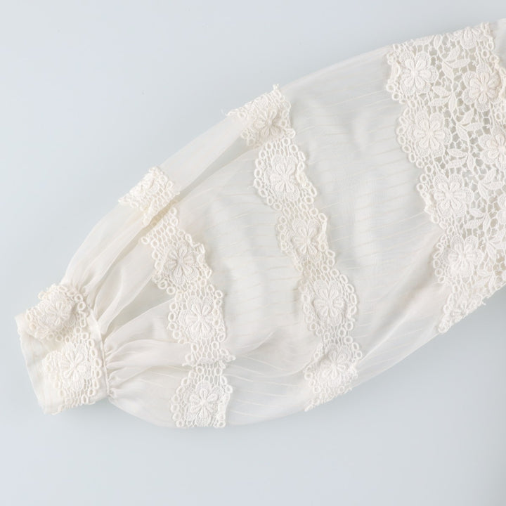~90'S Stripe Pattern Long Sleeve Cutwork Embroidery Stand Collar Pullover Blouse Women's Size M (approx.) Vintage unclear white type Vintage Second Hand