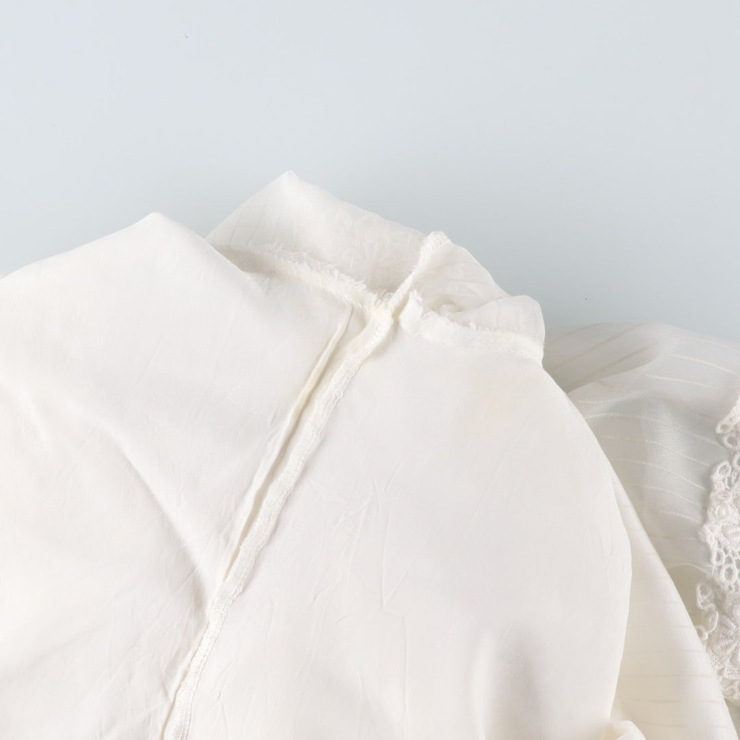 ~90'S Stripe Pattern Long Sleeve Cutwork Embroidery Stand Collar Pullover Blouse Women's Size M (approx.) Vintage unclear white type Vintage Second Hand