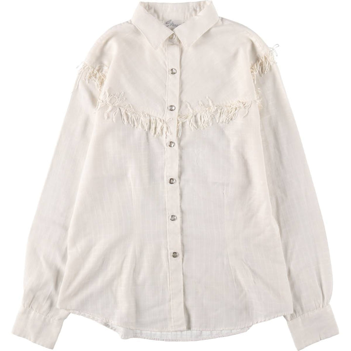 Shapely Fringe Long-Sleeve Western Shirt (Women's Size S) polyester white type Vintage Second Hand