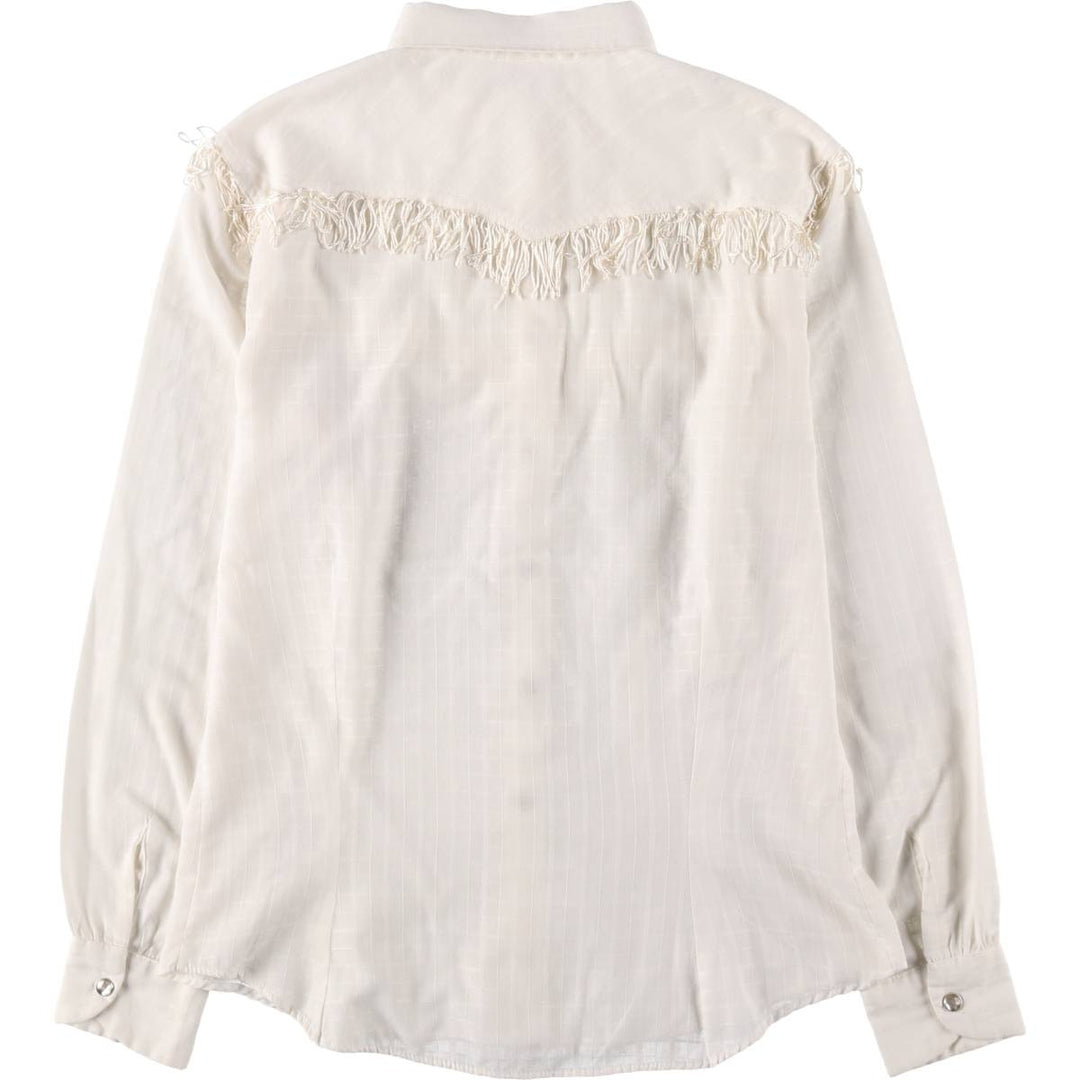 Shapely Fringe Long-Sleeve Western Shirt (Women's Size S) polyester white type Vintage Second Hand