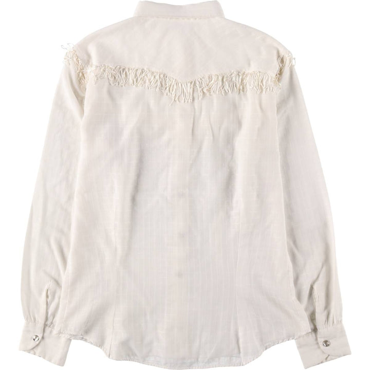 Shapely Fringe Long-Sleeve Western Shirt (Women's Size S) polyester white type Vintage Second Hand