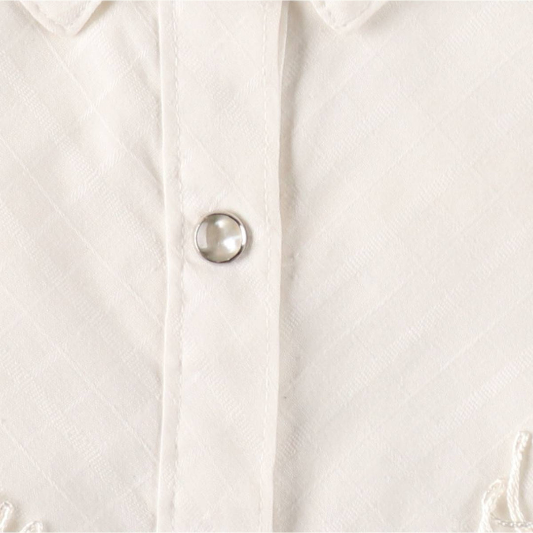 Shapely Fringe Long-Sleeve Western Shirt (Women's Size S) polyester white type Vintage Second Hand