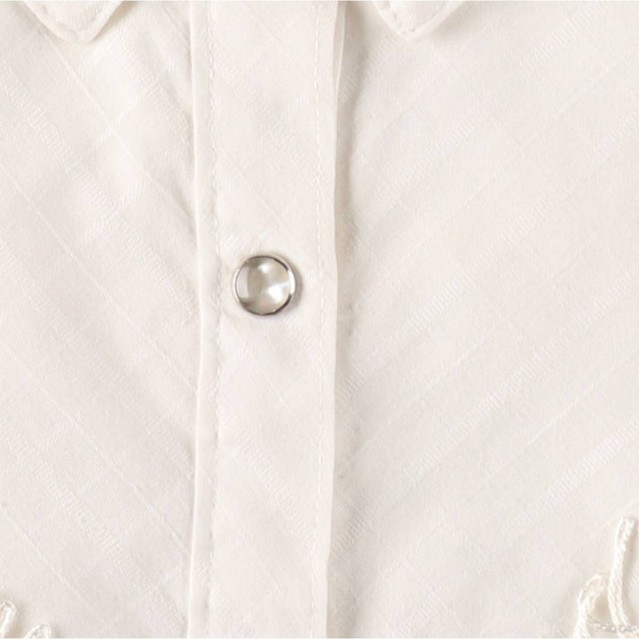 Shapely Fringe Long-Sleeve Western Shirt (Women's Size S) polyester white type Vintage Second Hand