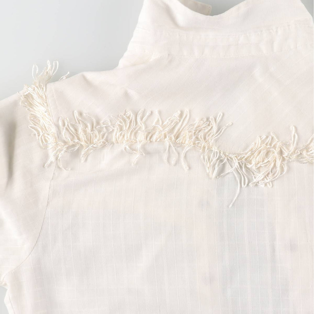 Shapely Fringe Long-Sleeve Western Shirt (Women's Size S) polyester white type Vintage Second Hand