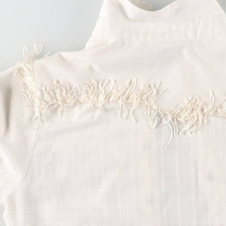 Shapely Fringe Long-Sleeve Western Shirt (Women's Size S) polyester white type Vintage Second Hand