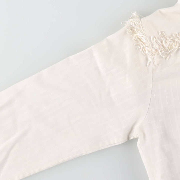 Shapely Fringe Long-Sleeve Western Shirt (Women's Size S) polyester white type Vintage Second Hand
