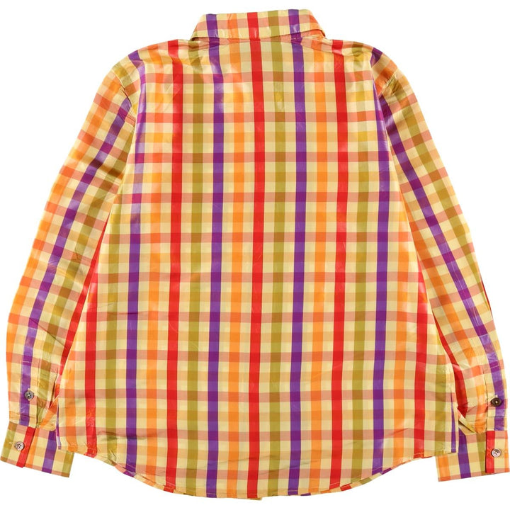 ELLEN TRACY Check Pattern Long-Sleeve Silk Shirt, Women's Size L (approx.) silk yellow type Vintage Second Hand