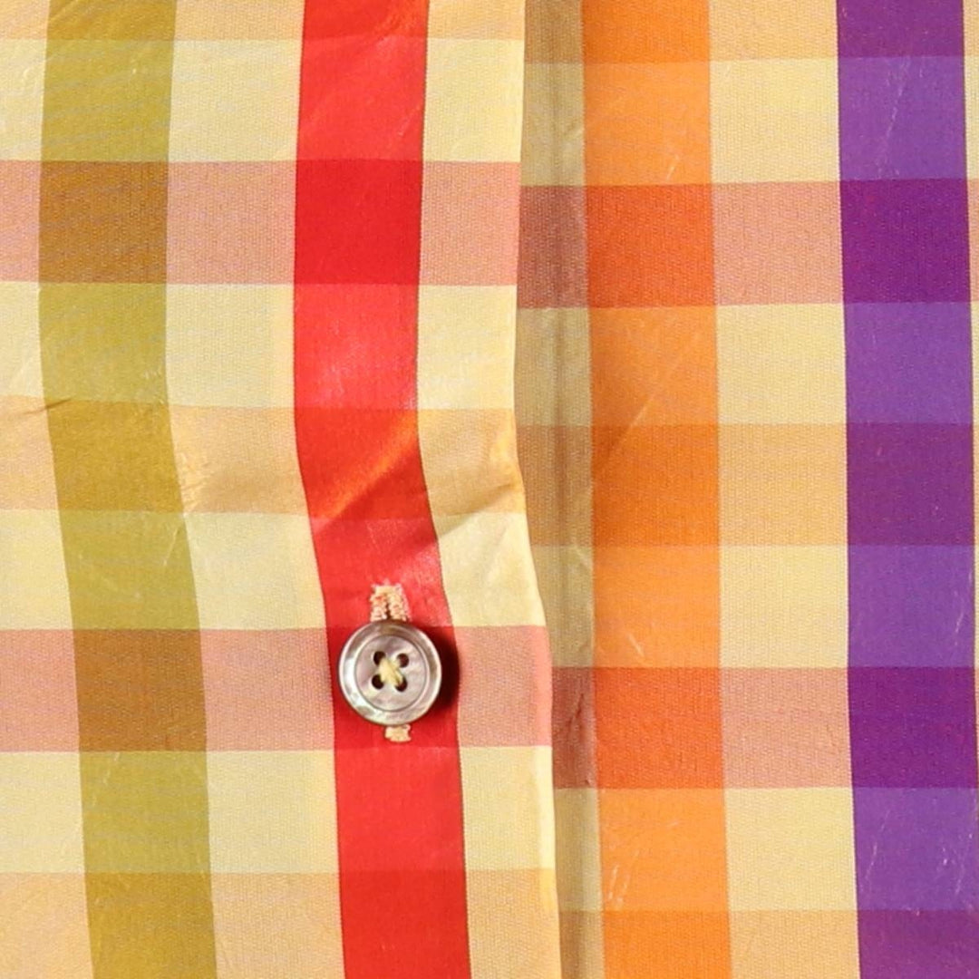 ELLEN TRACY Check Pattern Long-Sleeve Silk Shirt, Women's Size L (approx.) silk yellow type Vintage Second Hand