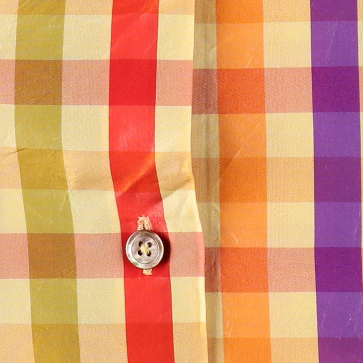 ELLEN TRACY Check Pattern Long-Sleeve Silk Shirt, Women's Size L (approx.) silk yellow type Vintage Second Hand