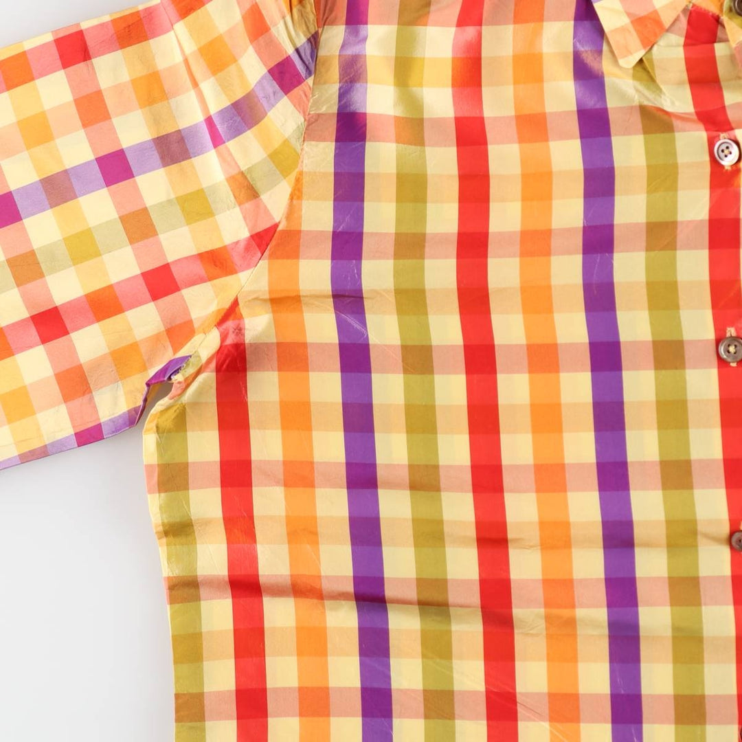 ELLEN TRACY Check Pattern Long-Sleeve Silk Shirt, Women's Size L (approx.) silk yellow type Vintage Second Hand