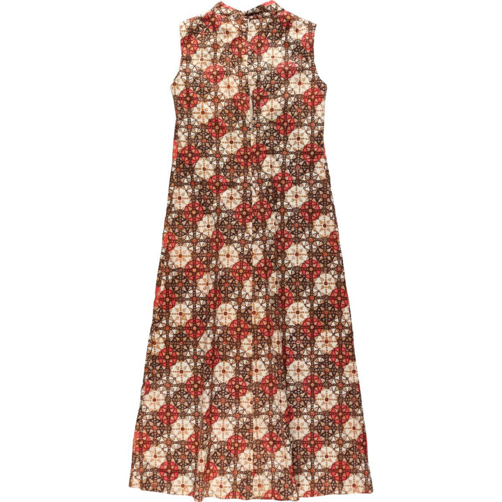 All-over print, slit neck, long A-line dress, women's size S (approx.), vintage. unclear red type Vintage Second Hand