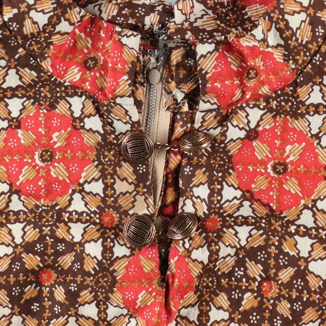 All-over print, slit neck, long A-line dress, women's size S (approx.), vintage. unclear red type Vintage Second Hand