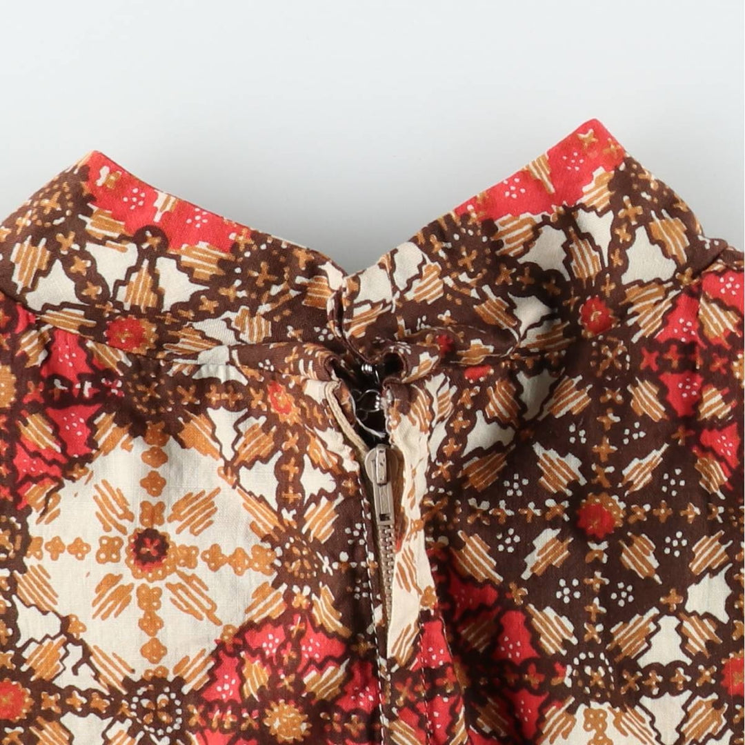 All-over print, slit neck, long A-line dress, women's size S (approx.), vintage. unclear red type Vintage Second Hand