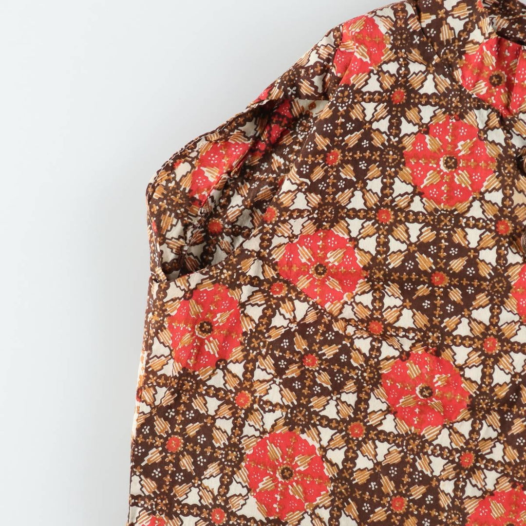 All-over print, slit neck, long A-line dress, women's size S (approx.), vintage. unclear red type Vintage Second Hand