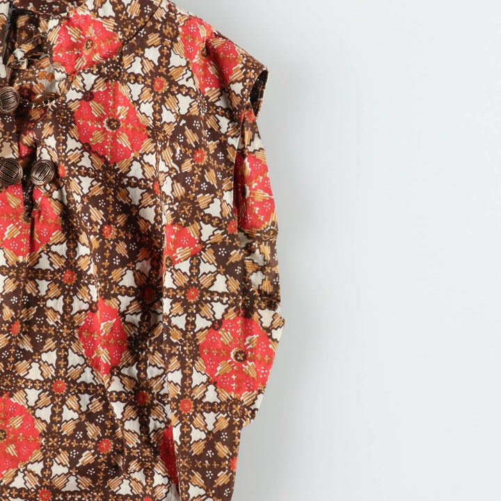 All-over print, slit neck, long A-line dress, women's size S (approx.), vintage. unclear red type Vintage Second Hand