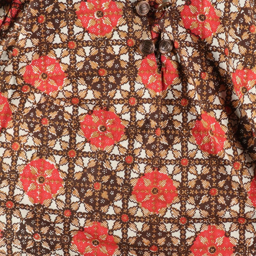 All-over print, slit neck, long A-line dress, women's size S (approx.), vintage. unclear red type Vintage Second Hand