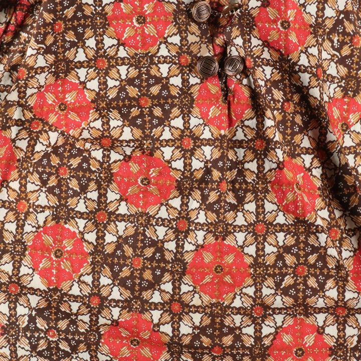 All-over print, slit neck, long A-line dress, women's size S (approx.), vintage. unclear red type Vintage Second Hand