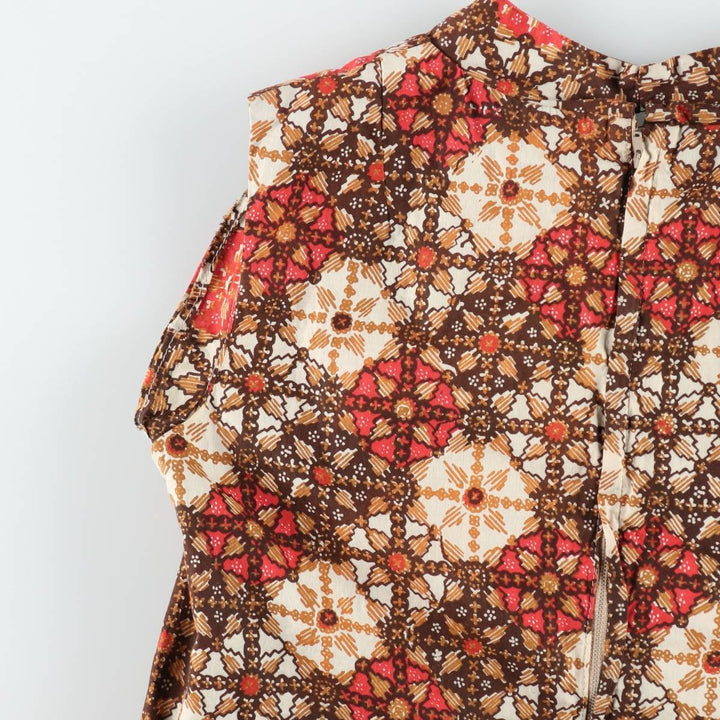 All-over print, slit neck, long A-line dress, women's size S (approx.), vintage. unclear red type Vintage Second Hand