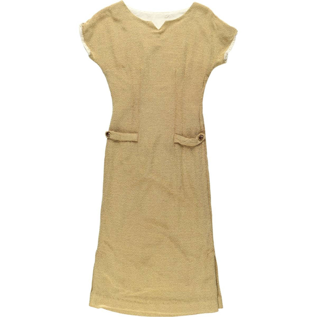 ~90'S Slit Neck Short Sleeve Long Dress Women's Size M (approx.) Vintage unclear yellow type Vintage Second Hand