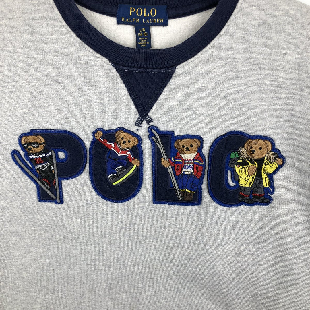 Ralph Lauren POLO RALPH LAUREN Polo Bear Logo Sweatshirt (Women's Size L) cotton gray type Vintage Second Hand