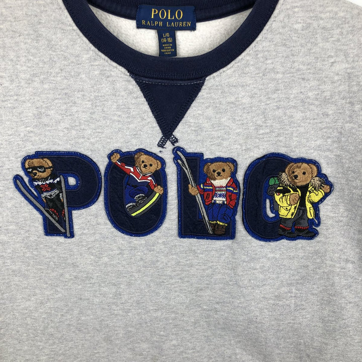 Ralph Lauren POLO RALPH LAUREN Polo Bear Logo Sweatshirt (Women's Size L) cotton gray type Vintage Second Hand