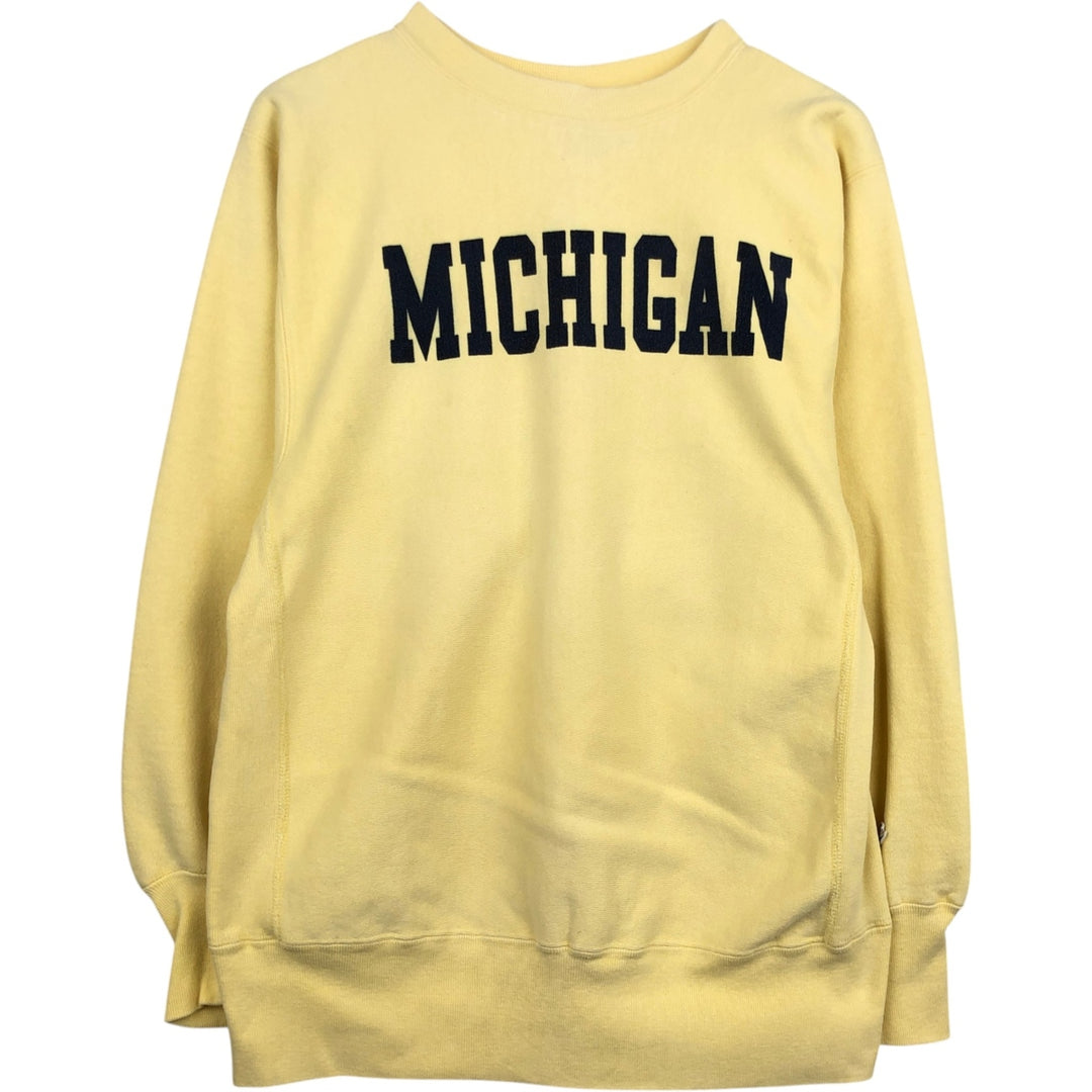 90'S Champion Reverse Weave Embroidered Tag University of Michigan College Sweatshirt (Women's Size L) cotton lemon yellow Vintage Second Hand