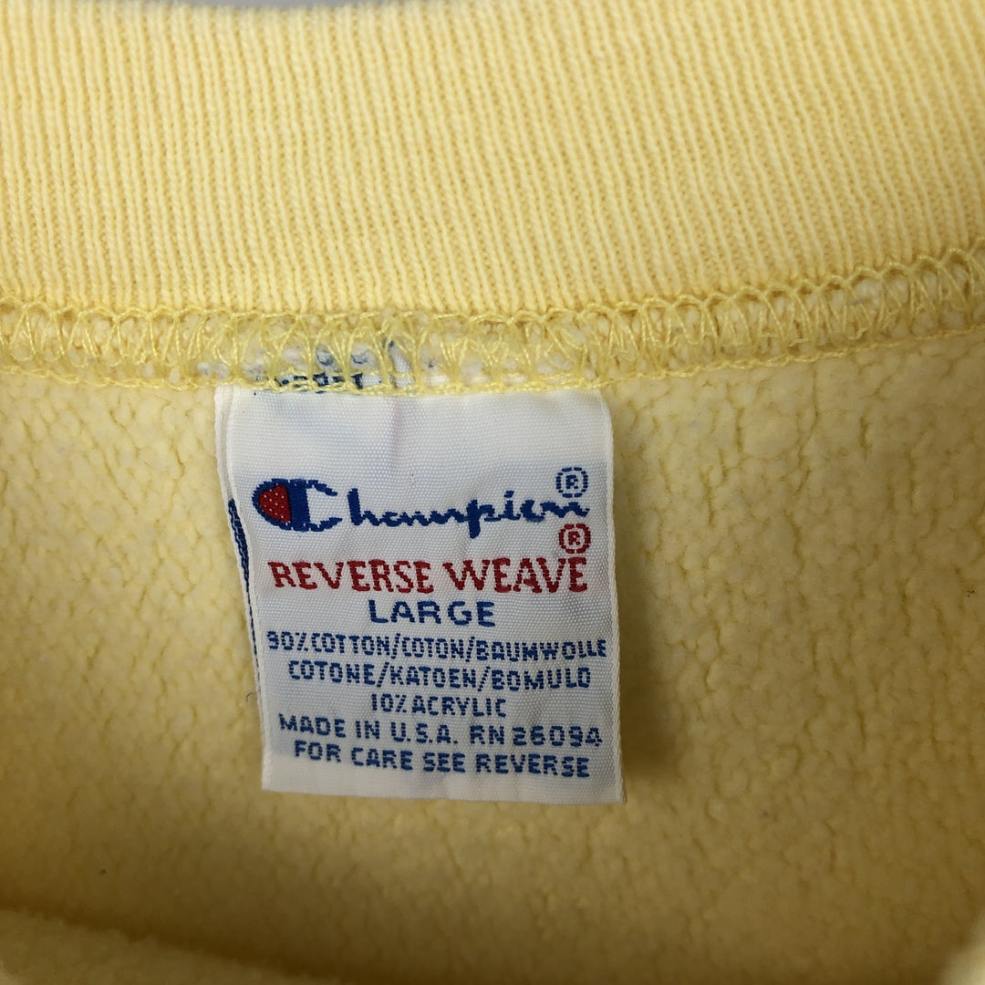 90'S Champion Reverse Weave Embroidered Tag University of Michigan College Sweatshirt (Women's Size L) cotton lemon yellow Vintage Second Hand