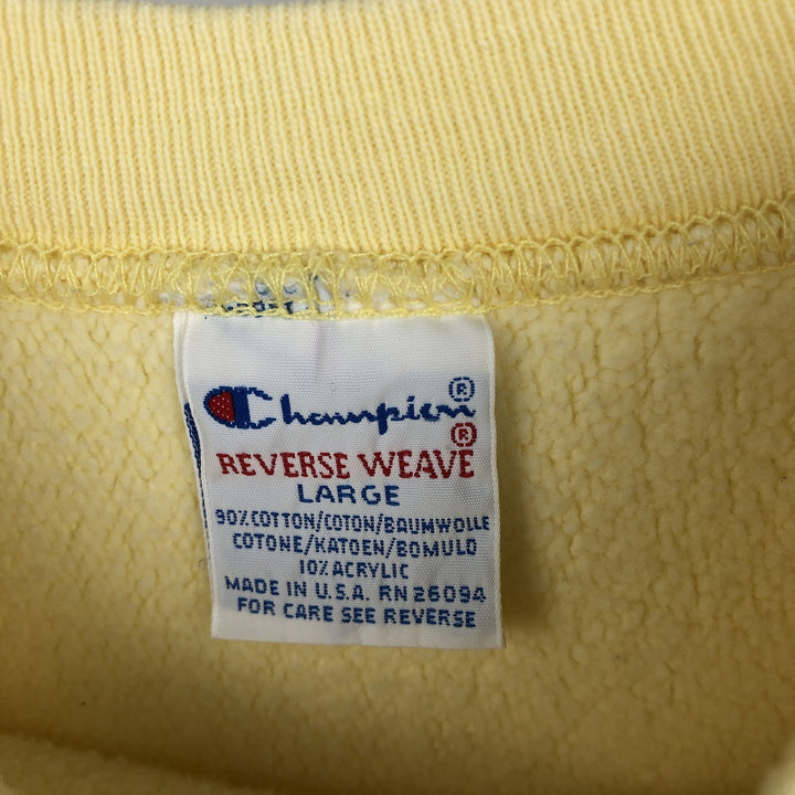 90'S Champion Reverse Weave Embroidered Tag University of Michigan College Sweatshirt (Women's Size L) cotton lemon yellow Vintage Second Hand