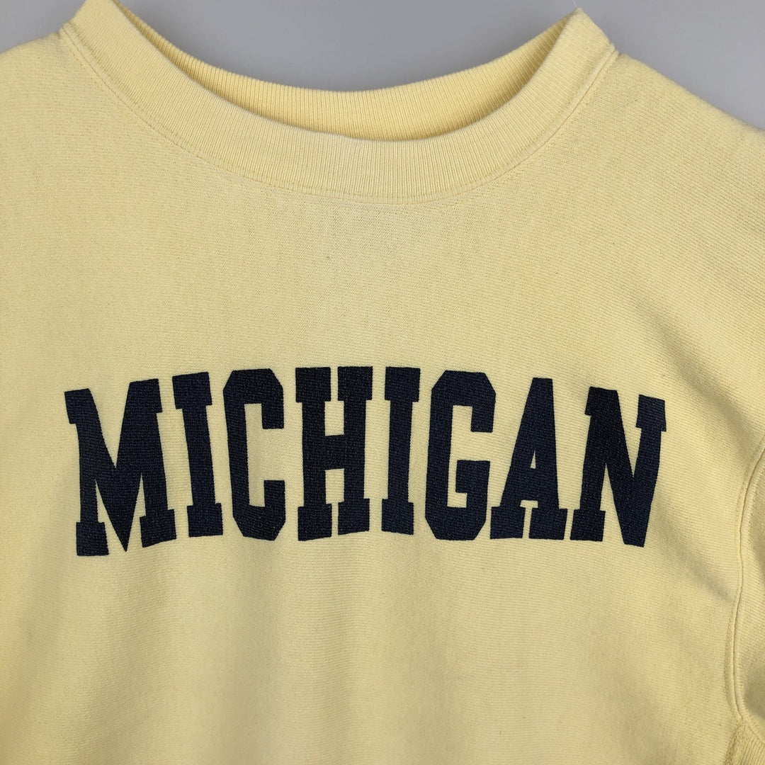 90'S Champion Reverse Weave Embroidered Tag University of Michigan College Sweatshirt (Women's Size L) cotton lemon yellow Vintage Second Hand