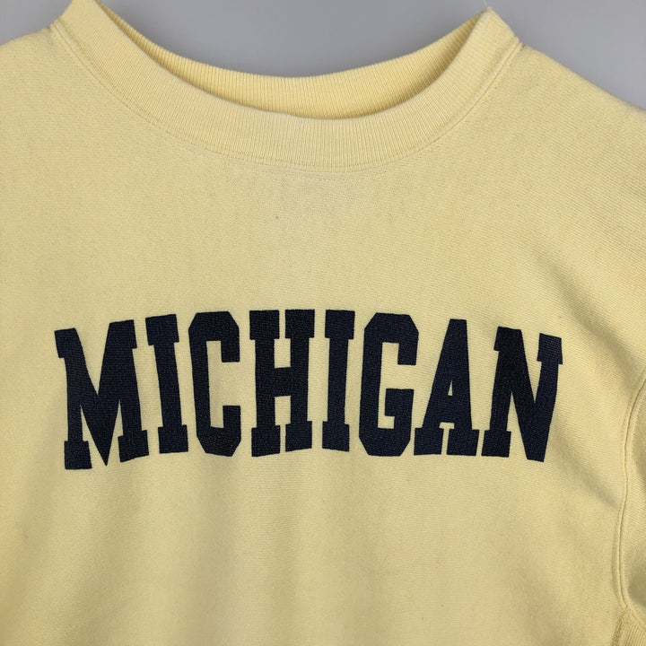 90'S Champion Reverse Weave Embroidered Tag University of Michigan College Sweatshirt (Women's Size L) cotton lemon yellow Vintage Second Hand