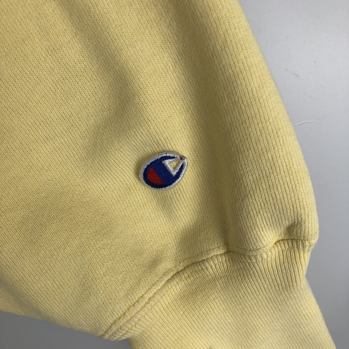 90'S Champion Reverse Weave Embroidered Tag University of Michigan College Sweatshirt (Women's Size L) cotton lemon yellow Vintage Second Hand