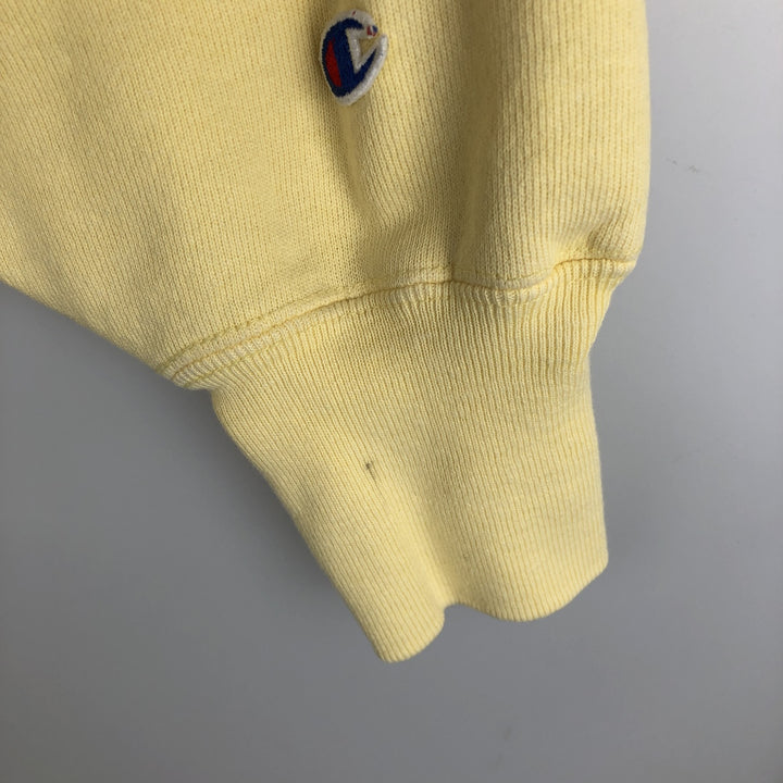 90'S Champion Reverse Weave Embroidered Tag University of Michigan College Sweatshirt (Women's Size L) cotton lemon yellow Vintage Second Hand