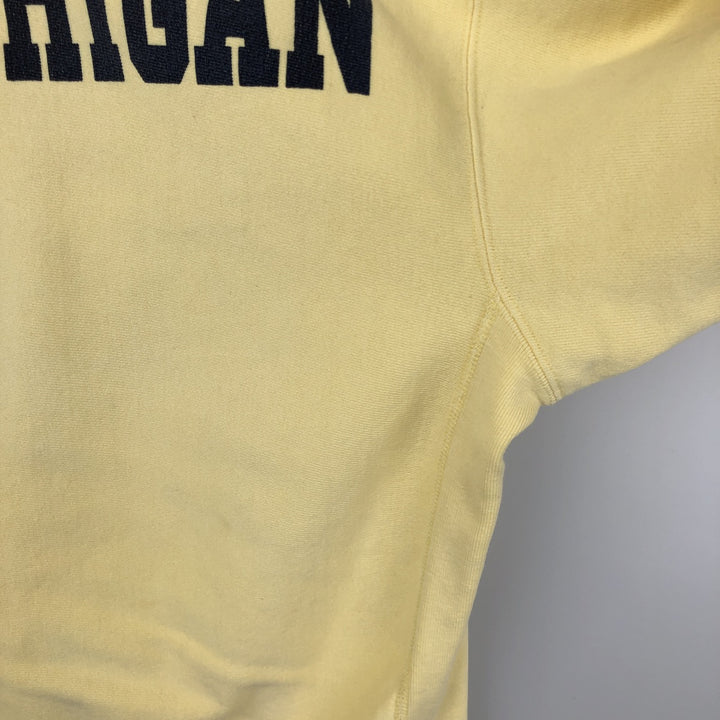 90'S Champion Reverse Weave Embroidered Tag University of Michigan College Sweatshirt (Women's Size L) cotton lemon yellow Vintage Second Hand