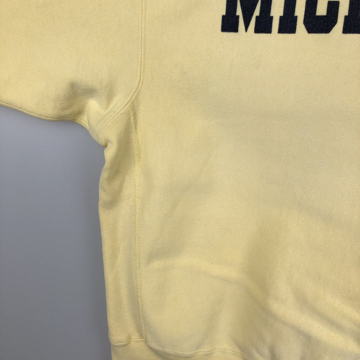 90'S Champion Reverse Weave Embroidered Tag University of Michigan College Sweatshirt (Women's Size L) cotton lemon yellow Vintage Second Hand