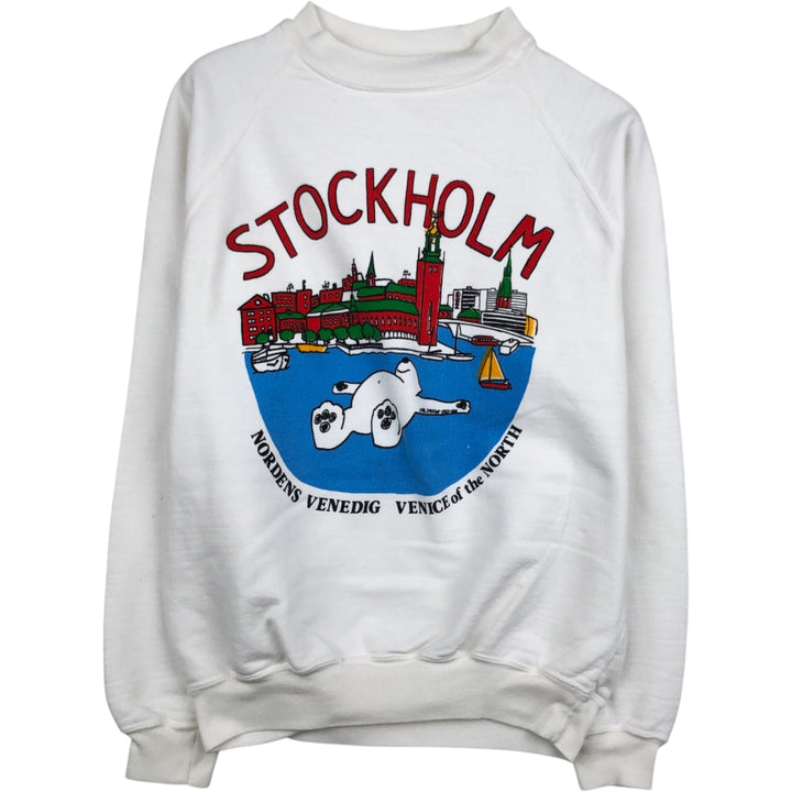 Printed sweatshirt, women's size M (approx.) unclear white type Vintage Second Hand