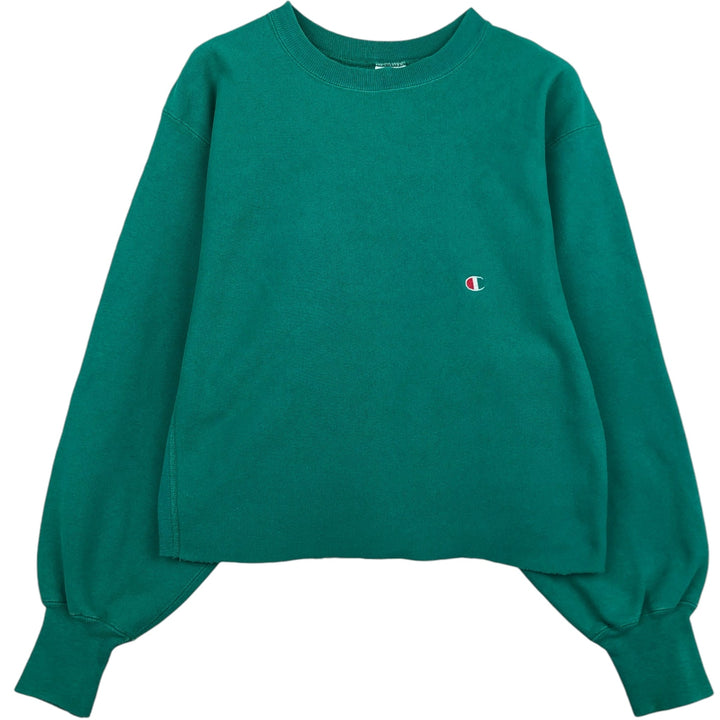 90'S Champion Reverse Weave Embroidered Tag Cut-Off Sweatshirt with One-Point Logo (Women's XL equivalent) cotton green type Vintage Second Hand