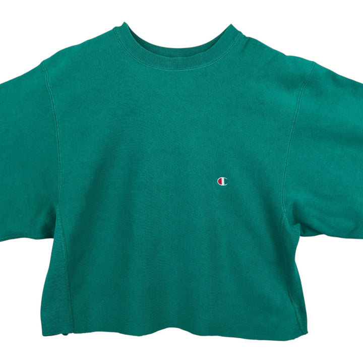 90'S Champion Reverse Weave Embroidered Tag Cut-Off Sweatshirt with One-Point Logo (Women's XL equivalent) cotton green type Vintage Second Hand
