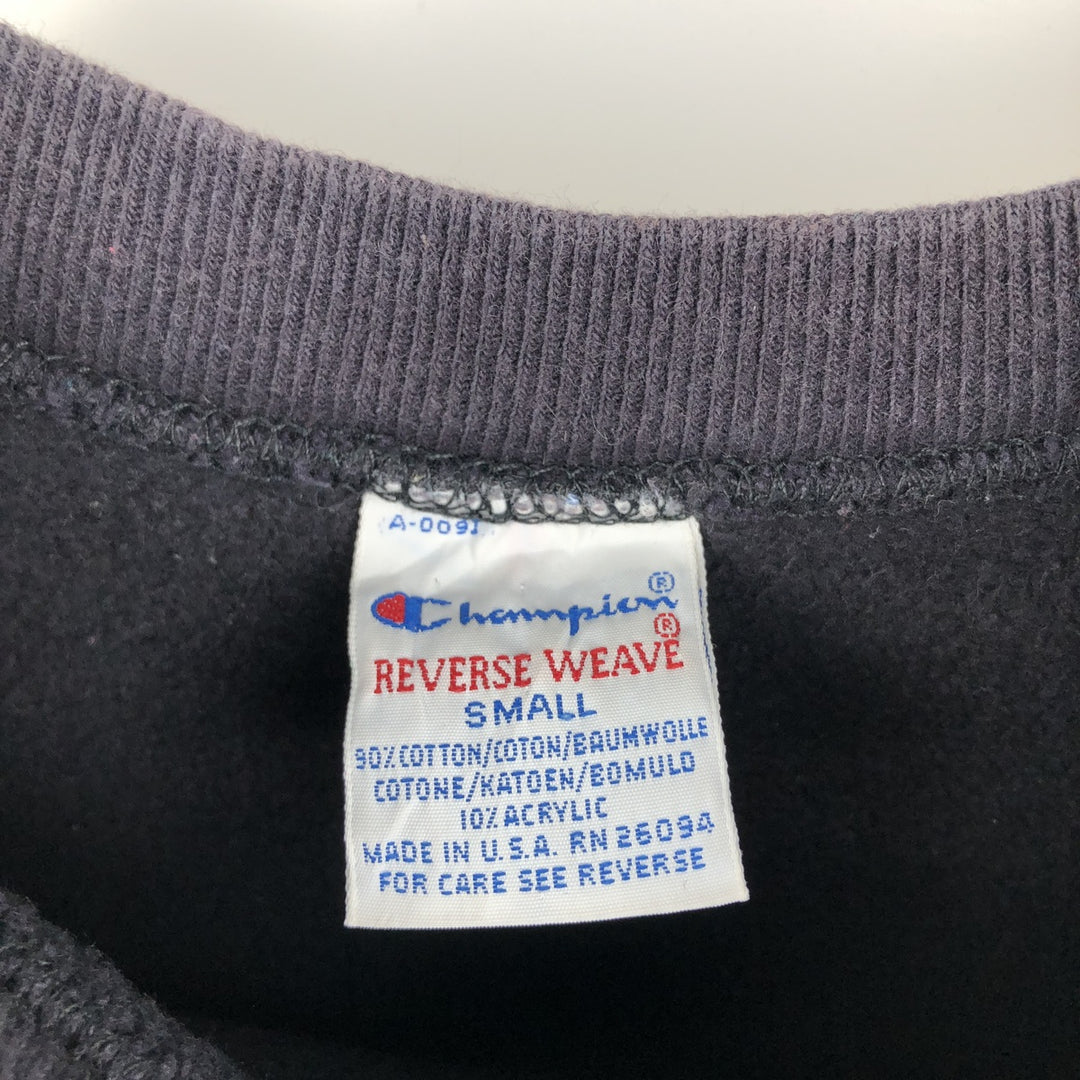 90'S Champion Reverse Weave Embroidered Tag College Sweatshirt, Made in USA, Women's Size S (approx.) cotton black type Vintage Second Hand