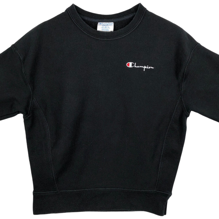 Champion REVERSE WEAVE Logo Sweatshirt (Women's Size S) cotton black type Vintage Second Hand